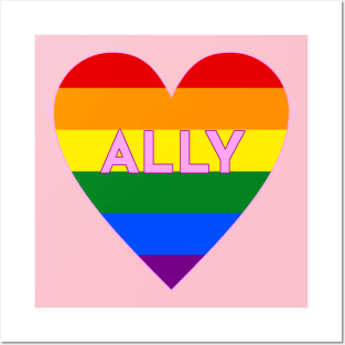 Ally Pride Flag Heart Posters and Art